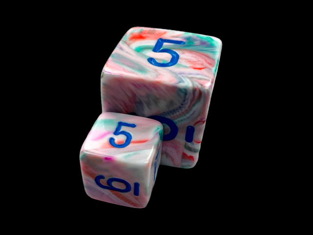 Festive Mini-Polyhedral Pop Art™/blue 7-Die set size comparison