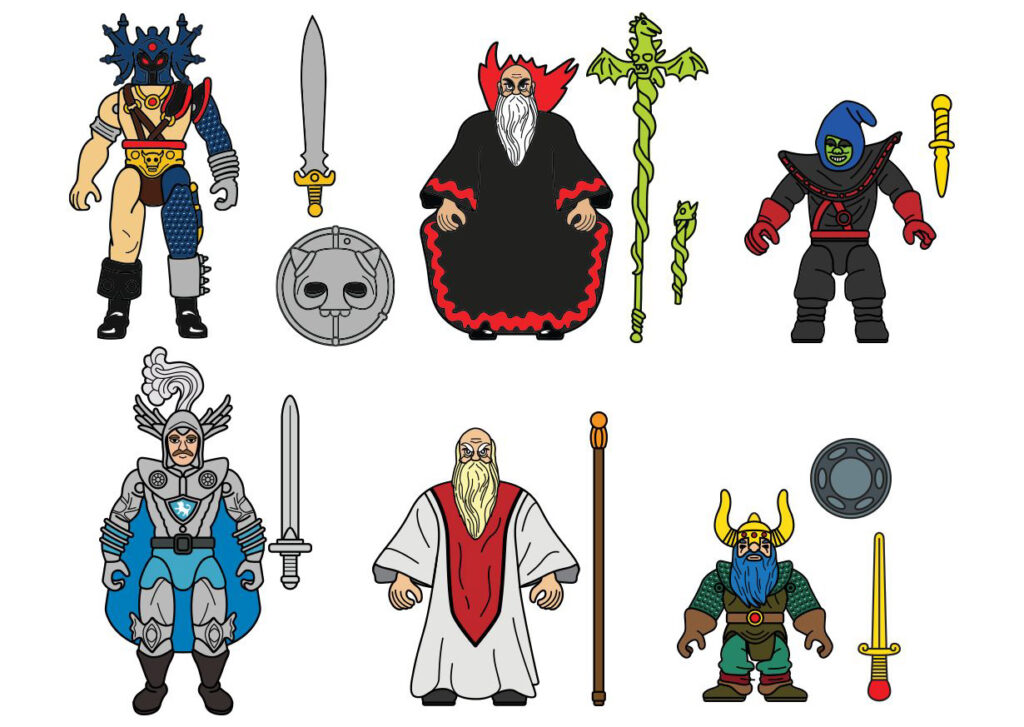 D&D Retro Toy Pin, Series 1: Warduke, Strongheart, Elkhorn, Kelek, Ringlerun, or Zarak Publisher: Pinfinity Item Code: PINDD018–24 MSRP: $19.99 (each) Release TBD designs